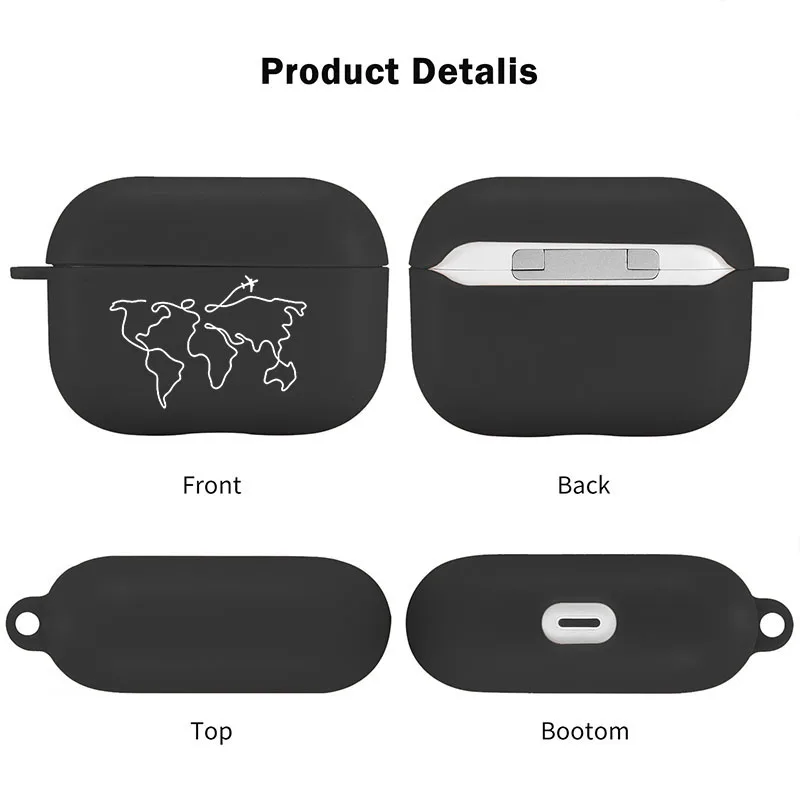 Reise Karte Design Airpod Fällen 3 für 2 1 Pro Gen Air Schoten Pro Abdeckung Schwarz Kopfhörer Box Flugzeug Coque