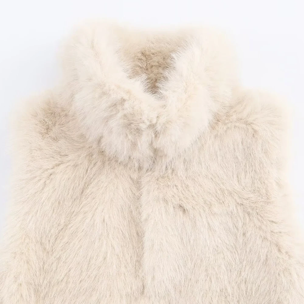 Faux Fur Vest Coats for Women 2025 New American Style Warm Soft Stand Collar Sleeveless Outerwears Solid All-Match Party Vests