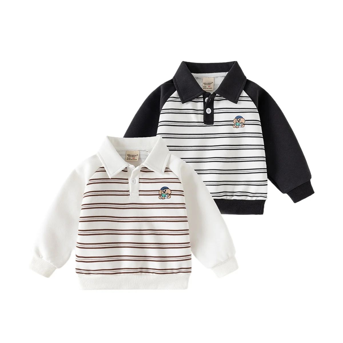 

Футболки-поло с милым медведем для маленьких мальчиков, детские толстовки с длинными рукавами, весенне-осенняя детская одежда