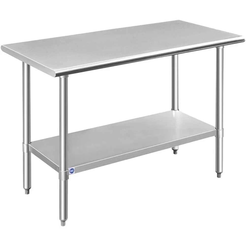 

ROCKPOINT Stainless Steel Table for Prep & Work 48x24 Inches, NSF Metal Commercial Kitchen Table with Adjustable Under Shelf