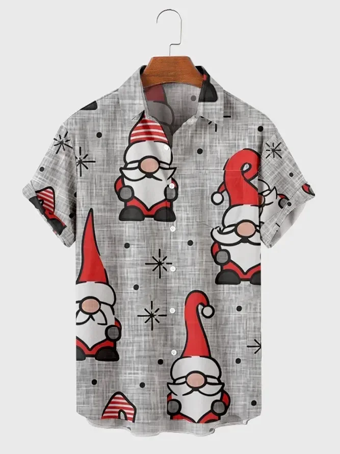 New Hawaiian Christmas Shirts for Men Santa Print Casual Breathable Short Sleeve Summer Tops US Size Hangover Shirt