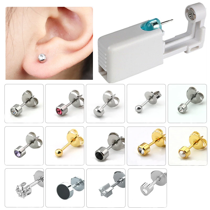 Ear Piercing Gun Kit Disposable Aseptic Portable Cartilage Tragus Helix Piercing Gun NO PAIN Piercer Tool Set Stud DIY Jewelry