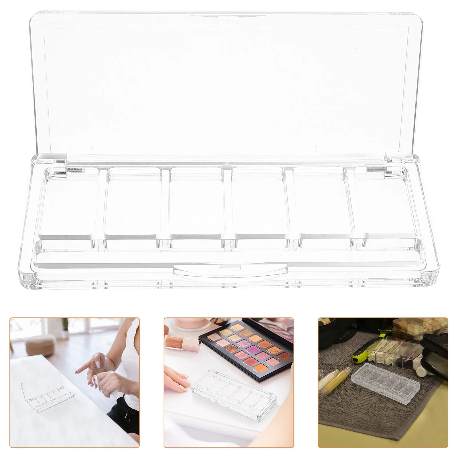 Clear 6-Section Eyeshadow Palette Empty Makeup Organizer Transparent Dispenser for Blush Concealer on-The-Go Travel