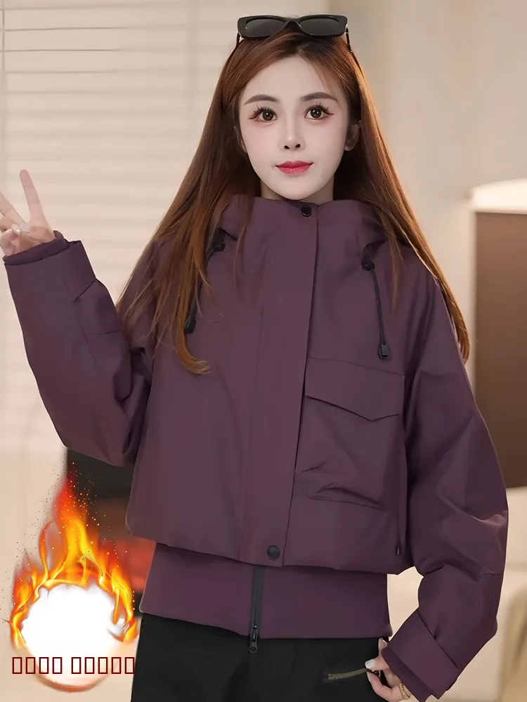 

Корейская утепленная повседневная универсальная женская хлопковая куртка на молнии для зимы, стандартный крой, длинный рукав...