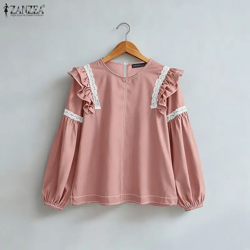 

ZANZEA Fashion Women Long Sleeve Blouse Ruffled Lace Shirts Autumn Spring Casual Vintage Tunic Tops Patchwork Blusas Streetwear