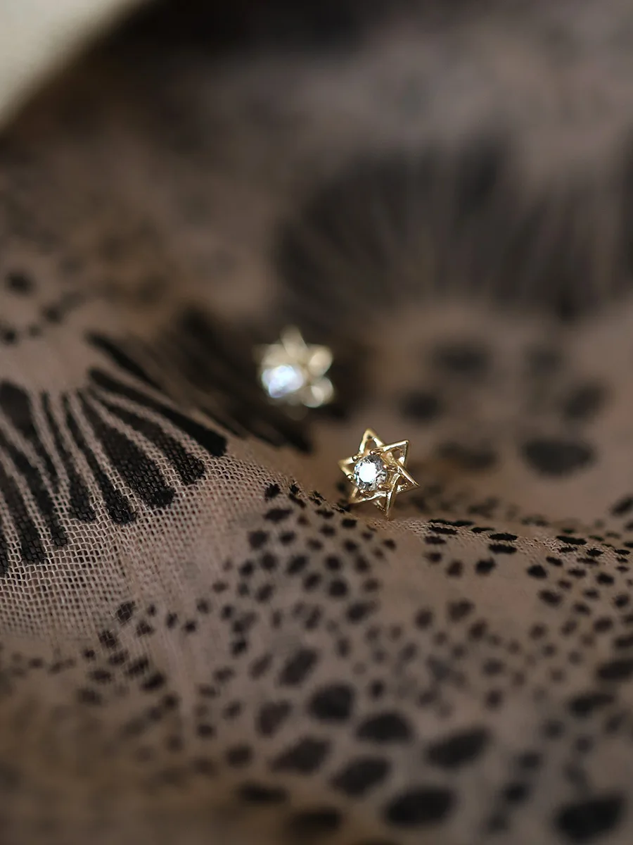 

925 Sterling Silver Plated 14K Gold Star Hollow Female Earrings, Sweet And Elegant Jewelry