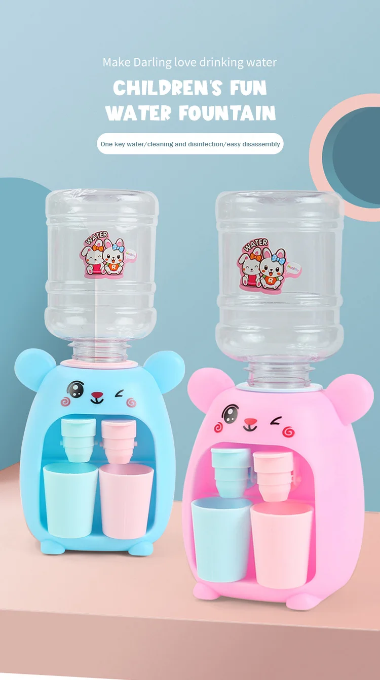 Mini Simulation Water Dispenser Children Toy with Cute Cold/Warm Water Juice Milk Drinking Fountain Kitchen House Play Toys Kids