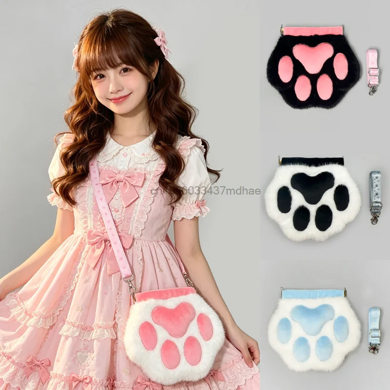 Cute Cat Paw Plush Crossbody Bag Fluffy Animal Paw Shoulder Bag Kawaii Lolita Handbag Women Party Cosplay Props Daily Backpack 2