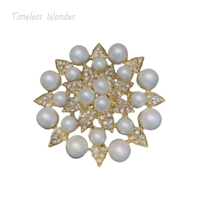 

Timeless Wonder Retro Geo Glass Pearl Floral Brooch Pins for Women Designer Jewelry Runway Rare Luxury Gift Top Cute Japan 5647