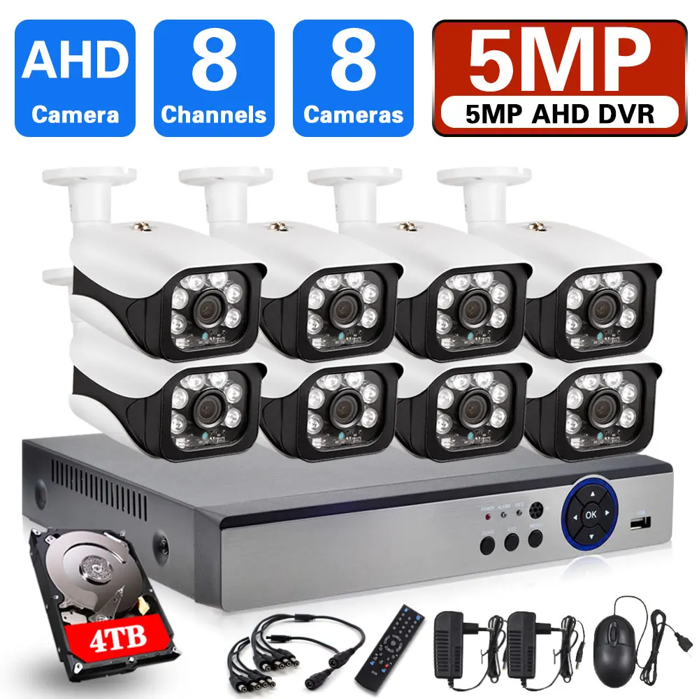 

H.265 8CH AHD DVR система 5.0mp Металлическая Цилиндрическая камера видеонаблюдения наружная Водонепроницаемая 6 в 1 гибридная система видеонаблюдения комплект 5mp