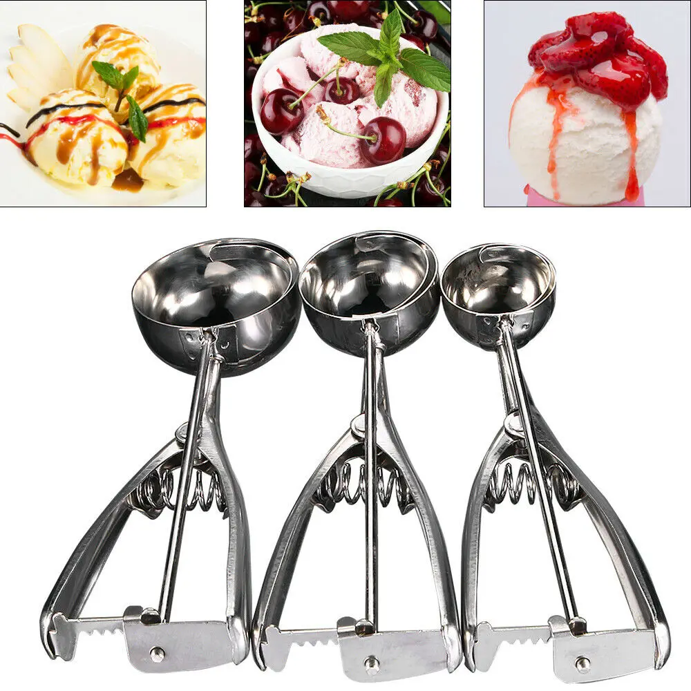 Stainless Steel Ice Cream Spoon Ice Cream Ball Dig Spoon Food Grade Metal Ice Cream Spherical Spoon Kitchen Accessories