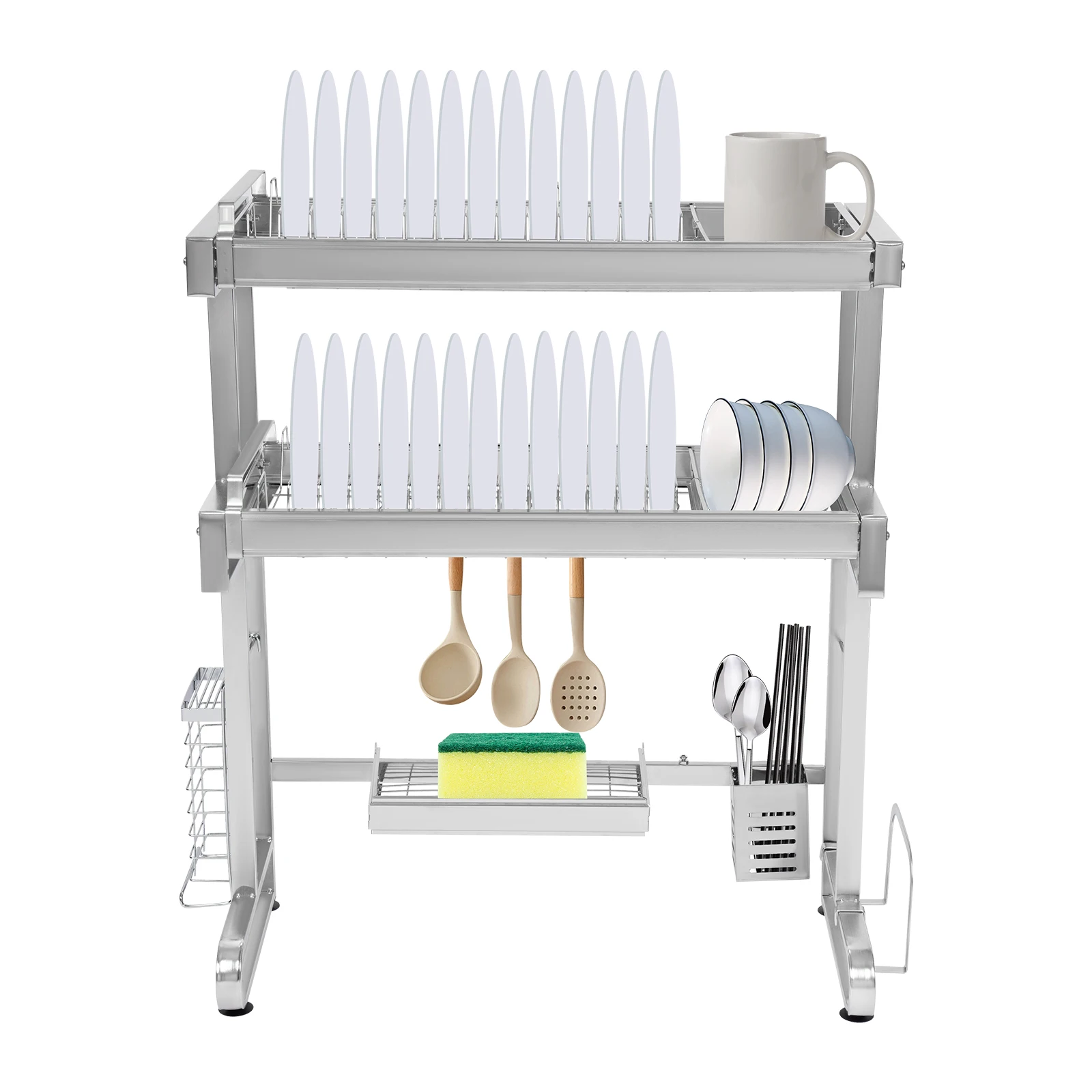 

Double layer Dish Drainer Rack Kitchen Plate Cutlery Drying Holder expandable