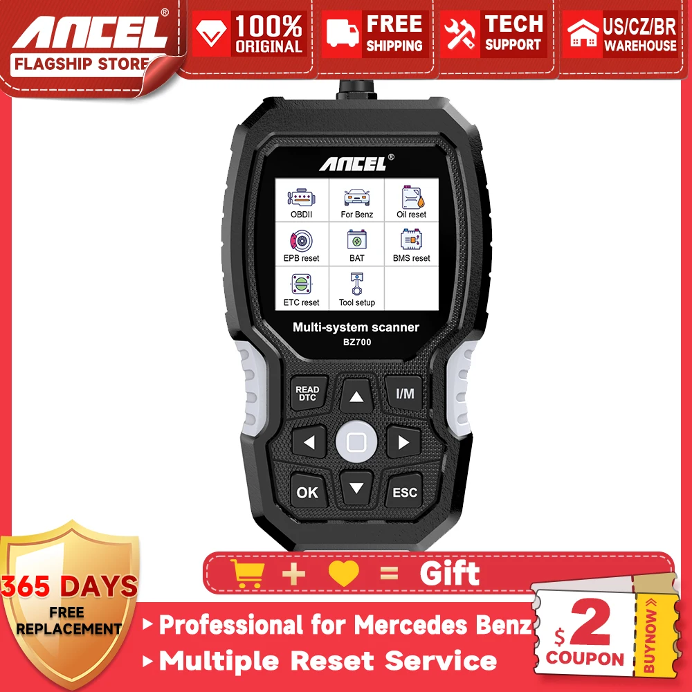 

ANCEL BZ700 OBD2 Diagnostic Tools Professional All System Engine Code Reader ABS SAS Oil DPF TPMS BMS Resets OBD 2 Car Scanner