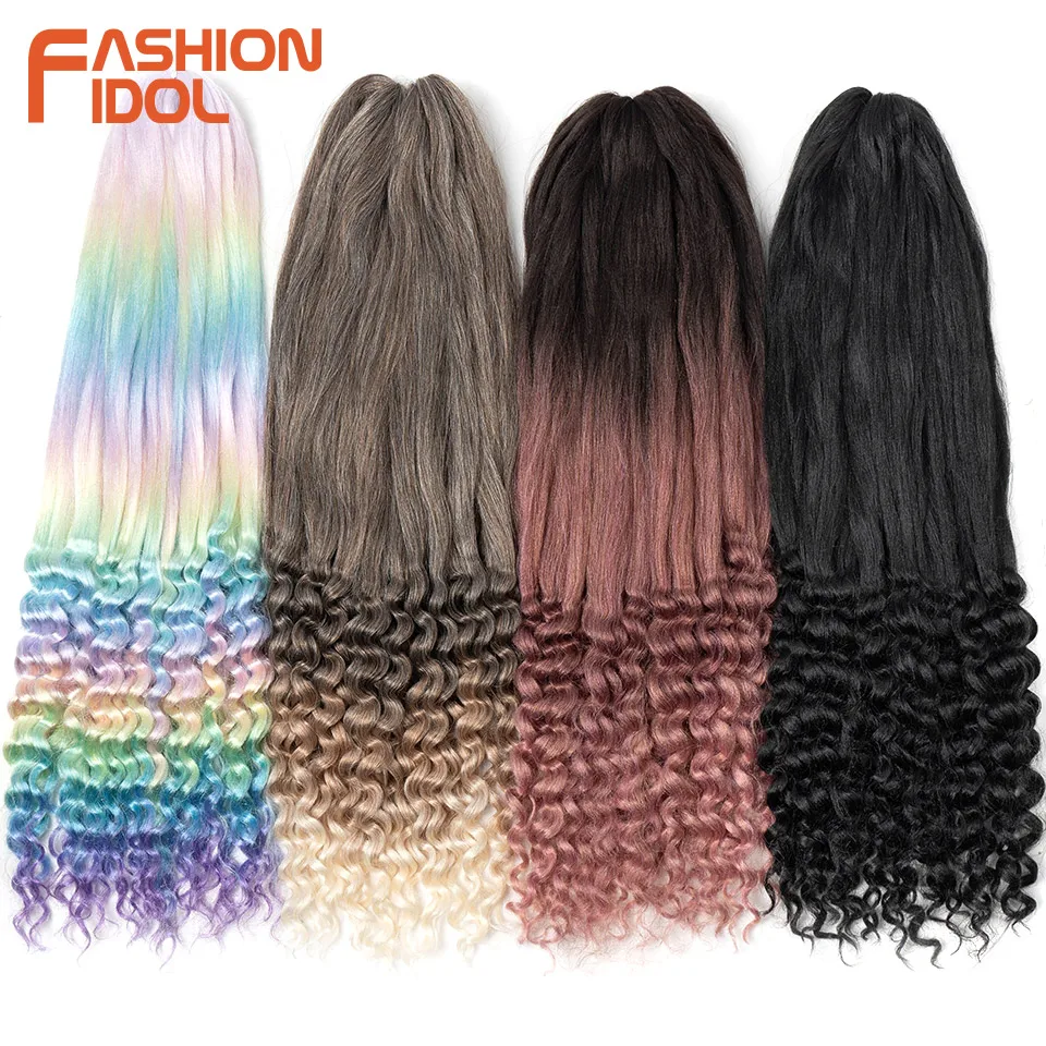 

Синтетические волосы для плетения FASHION IDOL, 28 дюймов, 3 шт., предварительно растянутые, французские кудри, омбре коричневый, для крючкового плетения