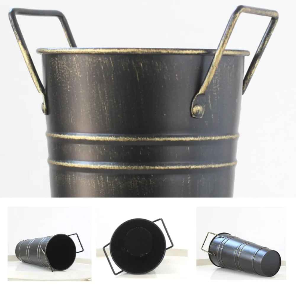 Retro Style Flower Arranging Bucket New Not Easy To Rust Pastoral Style Flower Pot Metal with Handle Iron Vase Office