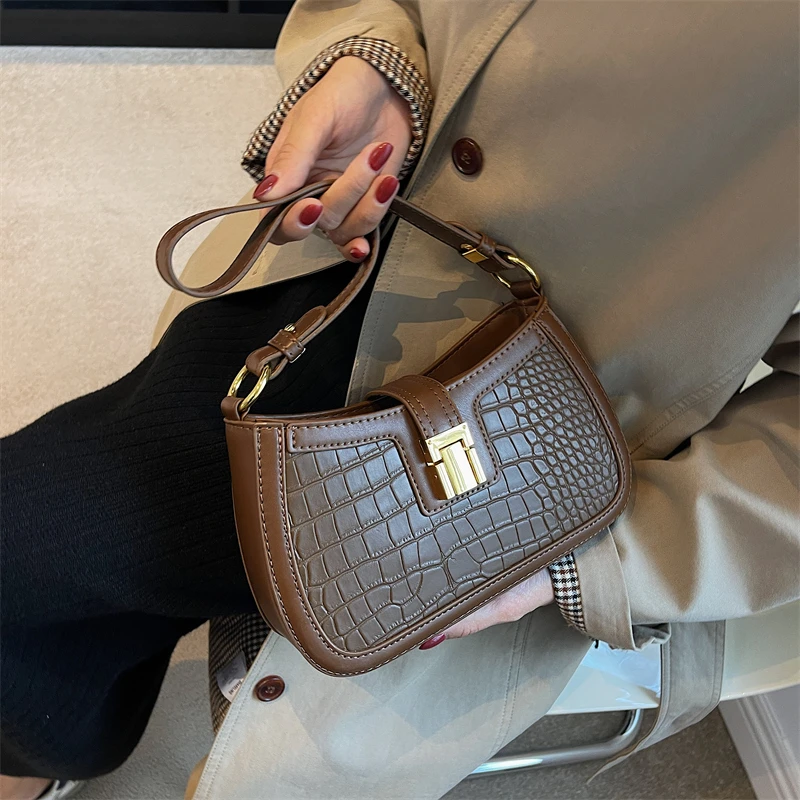 Moods Shoulder Bags For Women 2022 Luxury Designer Handbags Dual Straps Crocodile Pattern Underarm Bag The Latest Crossbody Bags