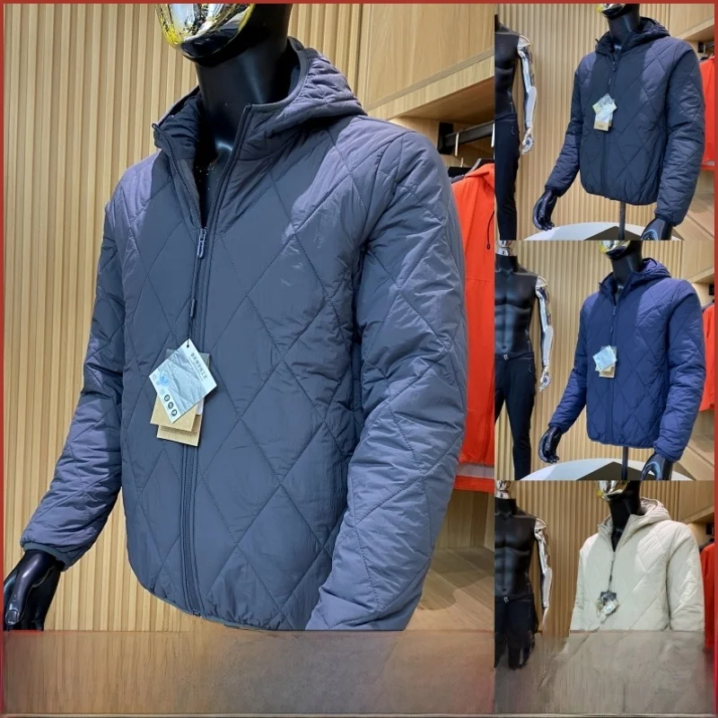 

Heavyweight Diamond Pattern Cotton Jaet Men's Casual Hooded Warmth Outerwear Trendy Stand Fit Long Sve Youth Faion