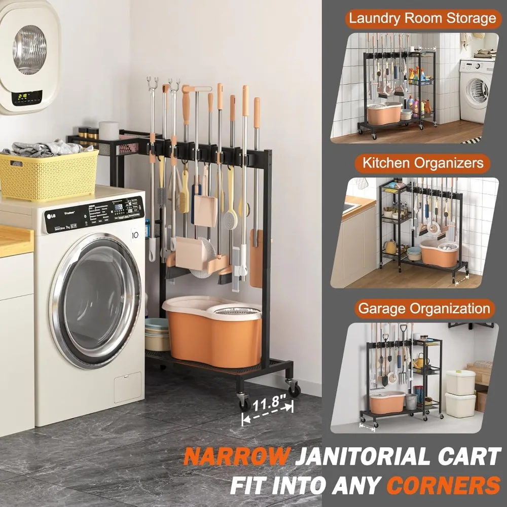 حامل تخزين ممسحة المكنسة وعربة أدوات الطاقة المتنقلة #3