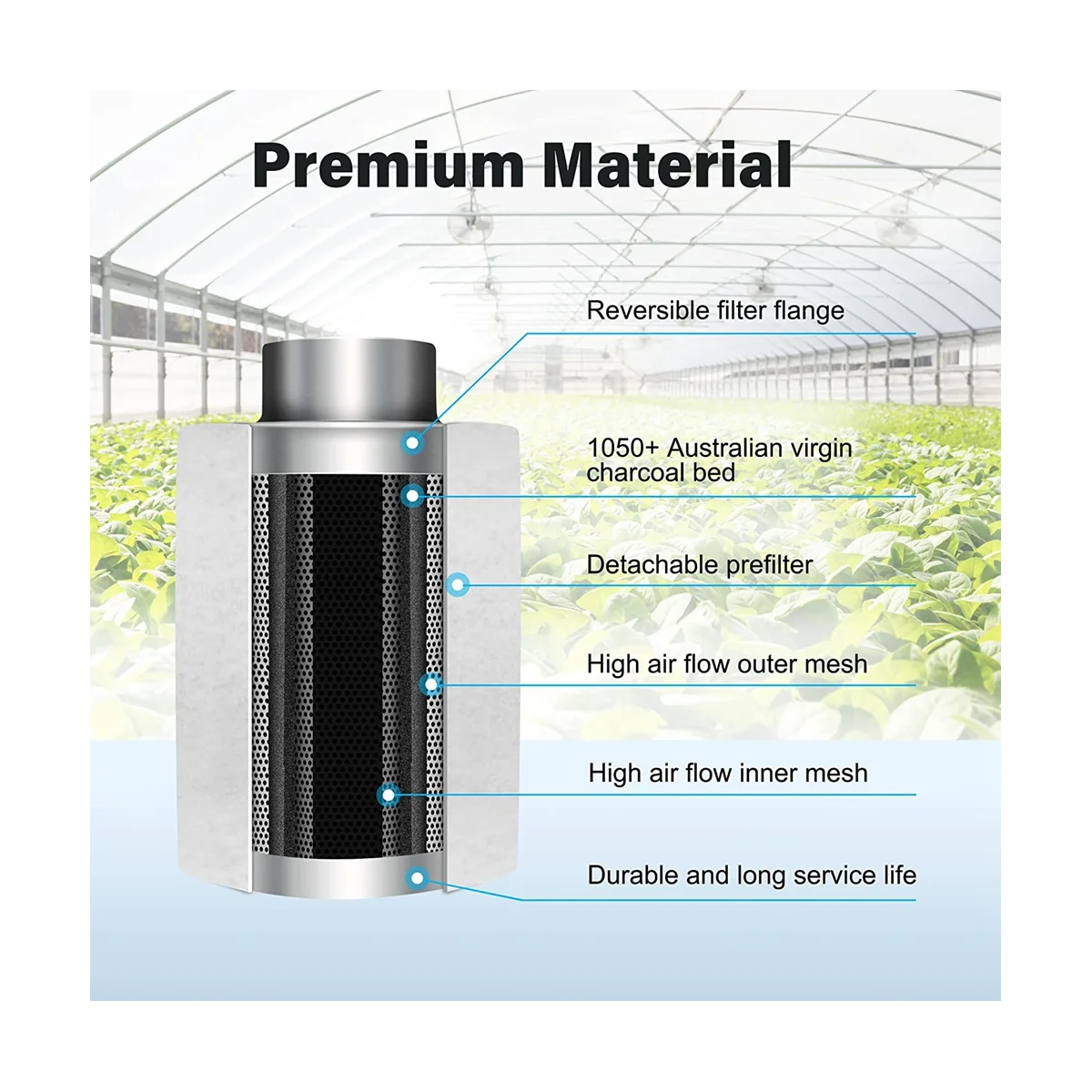 4 Inch Air Carbon Filter Odor Control, Reversible Flange, Pre-Filter Included, Smelliness Scrubber for Grow Tent Rooms