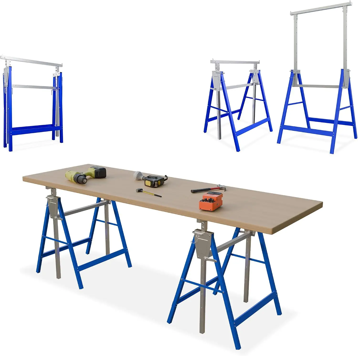 2 échelles d'échafaudage, réglables en hauteur sur 7 niveaux et pliables, échelles de travail en métal, adaptées aux chantiers de construction, aux travaux professionnels et au jardinage.