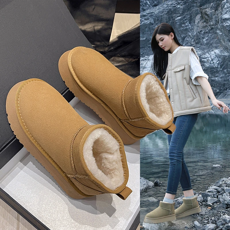 New 2024 Winter Snow Boots Ladies Platform Cotton Shoes Women waterproof Ankle Boots Luxury Designer Classic Ultra Mini Fur Boot