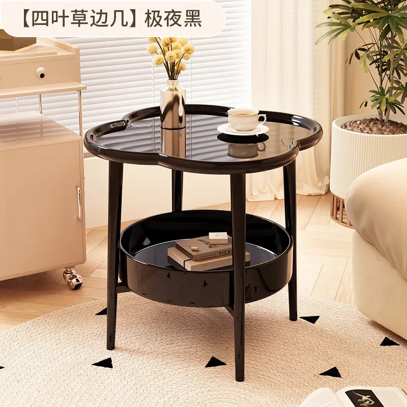 for Simple Cream Style Small Coffee Table Living Room Bedroom Home Tea Table Four Leaf Clover Creative Shelf Movable Coffee
