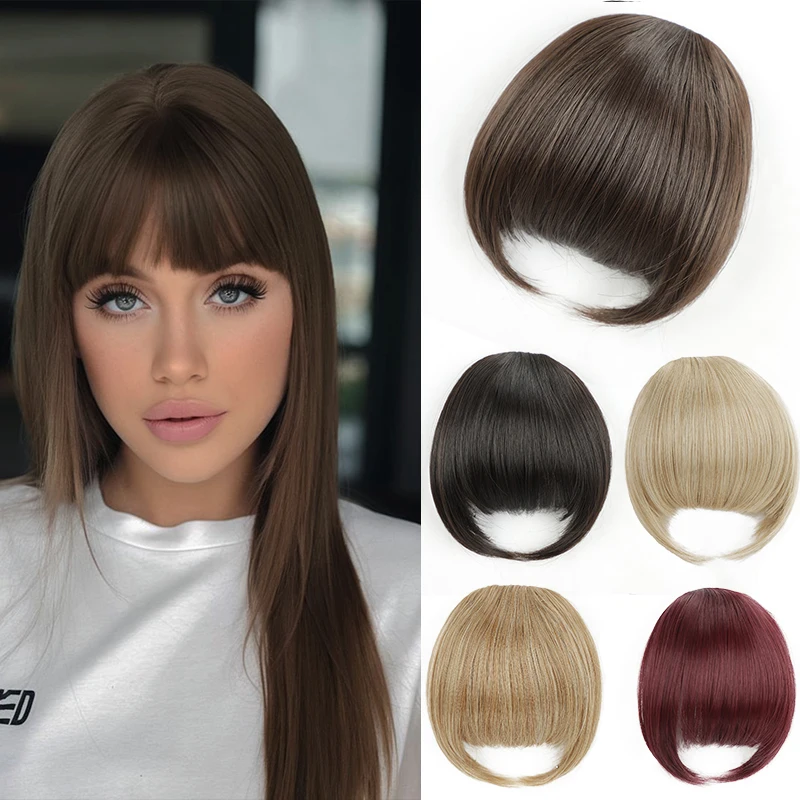 

Clip-in Hair Fake Bangs Extensions with Invisible Clips French Bangs Thin Hair Temple Coverage for Women synthetic Curved Bangs