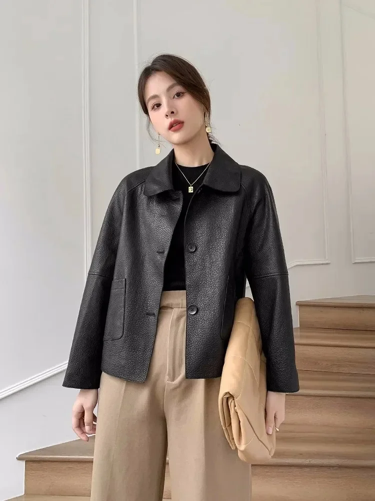 Sheepskin Real Coat Women Spring 2024 New Simple Fashion Single-breasted Casual Genuine Leather Jacket кожаная куртка женская