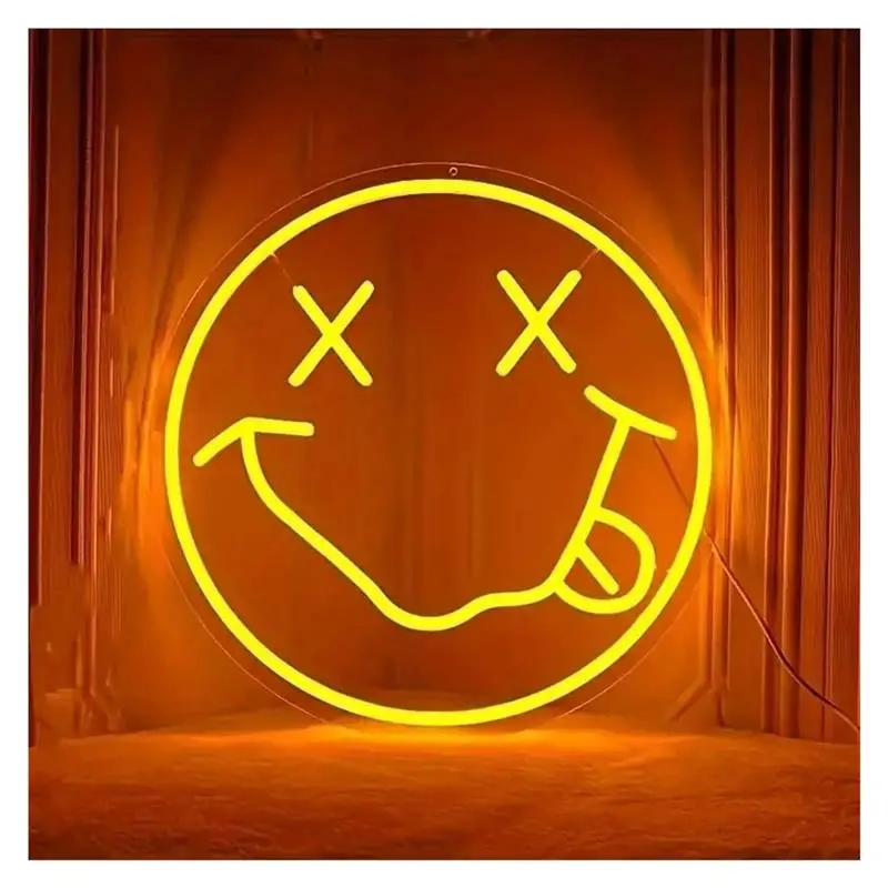 USB Powered Dimmable Smiley Face Neon Sign, Neon Light For Wall Decor,Yellow Face Sign For Kids 25cmx25cm