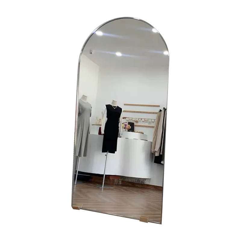 

Stainless steel brushed wall full-length mirror wrought iron full-body homestay arched fitting mirror clothing store
