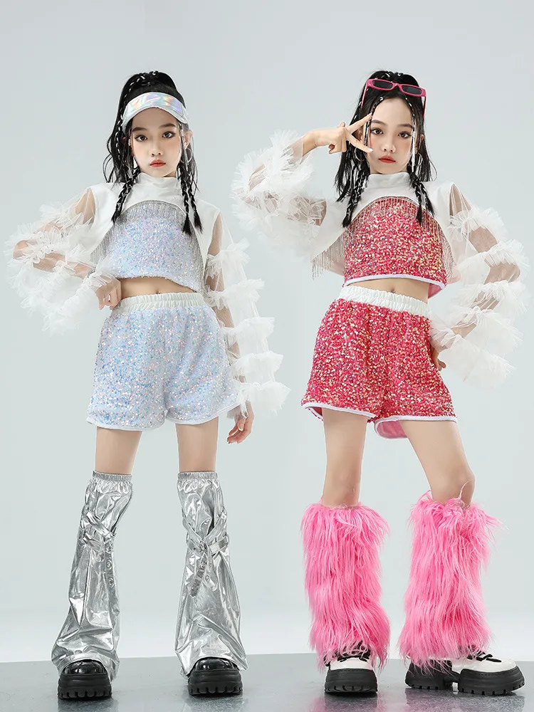 Urban Dance Girl K-pop Clothes Jazz Dance Costumes Cool Girls Catwalk Clothes Performance Outfits Kids Hip-hop Costumes Party