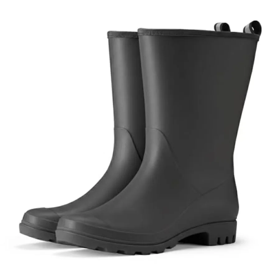 

HISEA Women Rubber Boots Wide Calf Rain Boots Matte Surface Waterproof PVC Rubber Rain Boot Mid Height Rain Shoes for Outdoor G