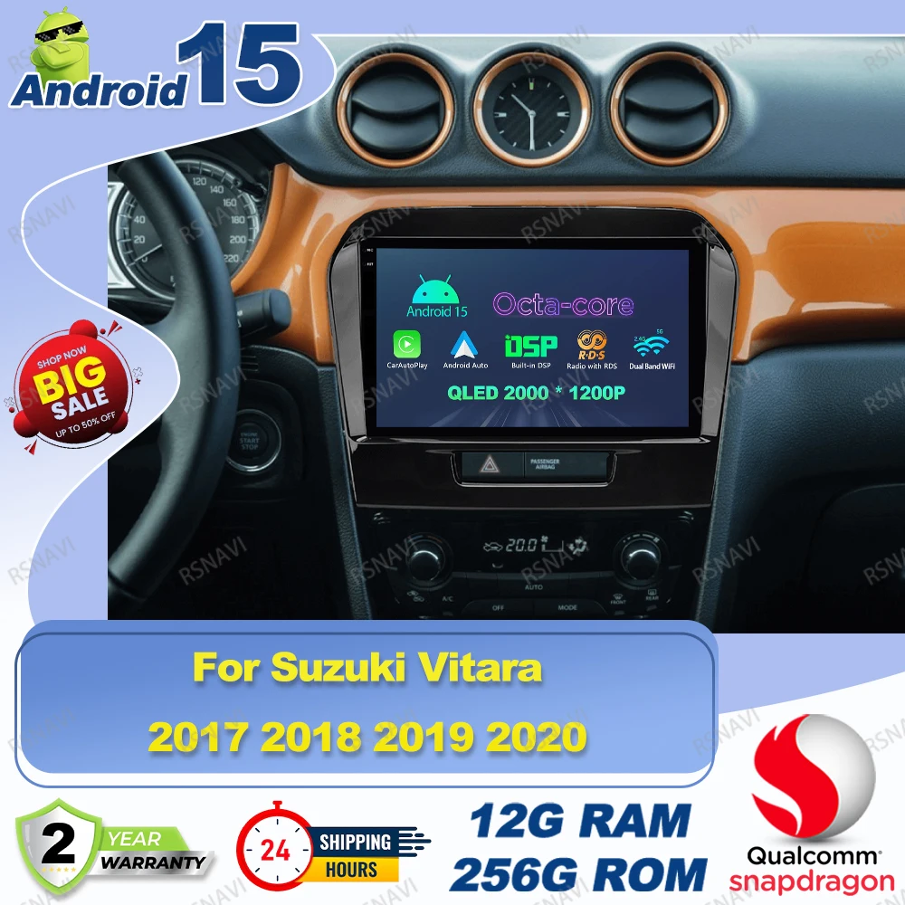 Автомобильное радио Android 15 для Suzuki Vitara 2017 2018 2019 2020 WIFI + 4G LTE DVD Carplay IPS NO 2DIN Viedo Player Head Unit Wireless