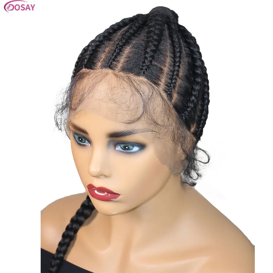 

30-дюймовые плетеные парики Cornrow, синтетические полные кружевные передние косы, парики с детскими волосами, плетеные парики с хвостиком для чернокожих женщин