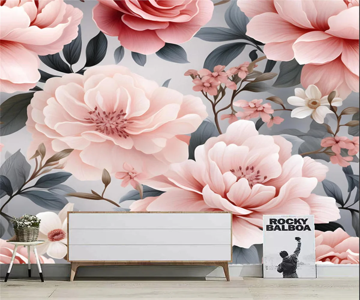 Custom size wallpaper Relief Rose Flower marble background wall Nordic modern fashion decorative painting 3D wallpaper murals