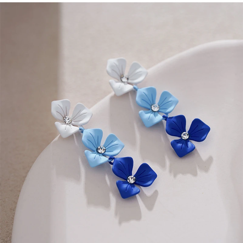 Klein blue stud earrings gradient flower high-end earrings temperament earrings new trend