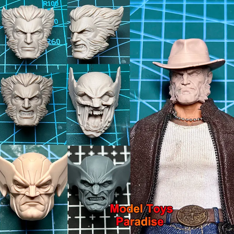 1/12 Men Soldier Wolverine Head Carving Super Hero White Moulded Head Sculpt Fit 6inch Action Figure Body