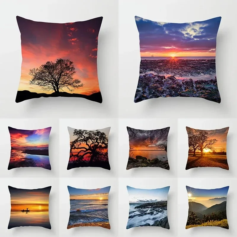 

Luxury Home Decor Cushion Cover Natural Scenery Sunset Dusk Pattern Office Decor Pillow Cover