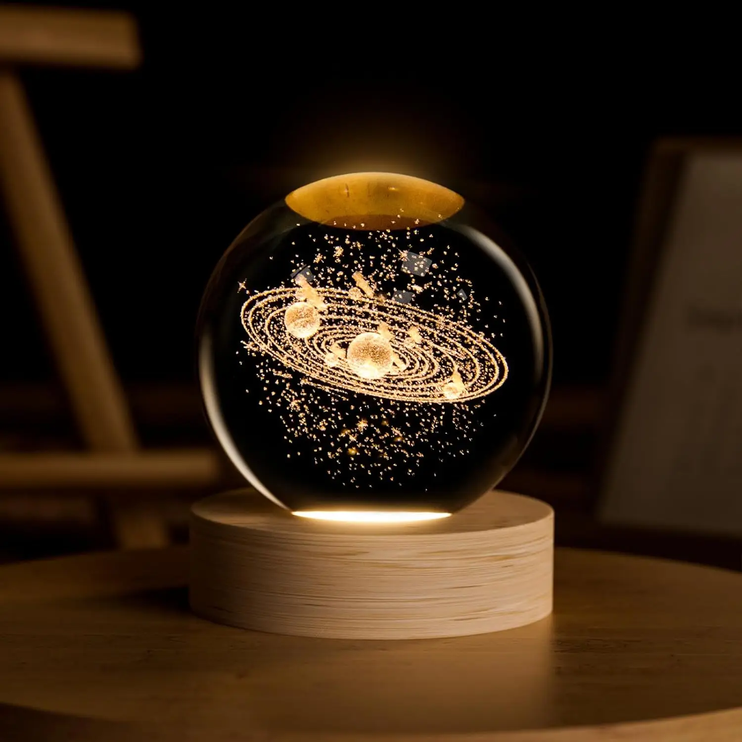

3D-шар из хрусталя «Солнечная система» с LED-подставкой, 2,4 дюйма, космический декор для дома и подарков