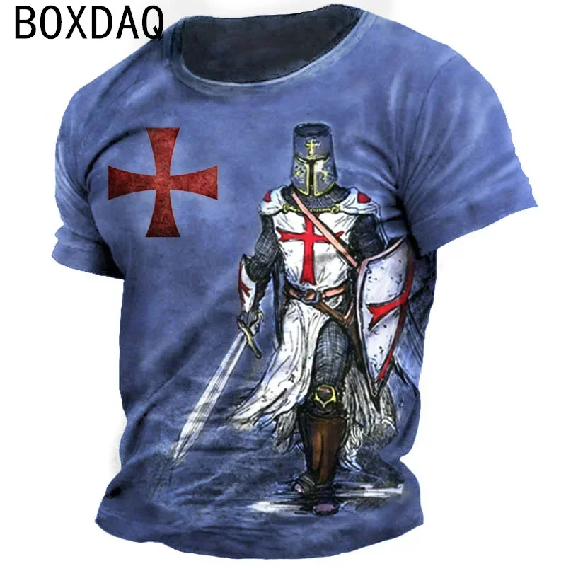 Cool Street Templar Pattern Top Fashionable Personalized T-shirt Summer Short Sleeve Round Neck Loose Top Large Casual T-shirt