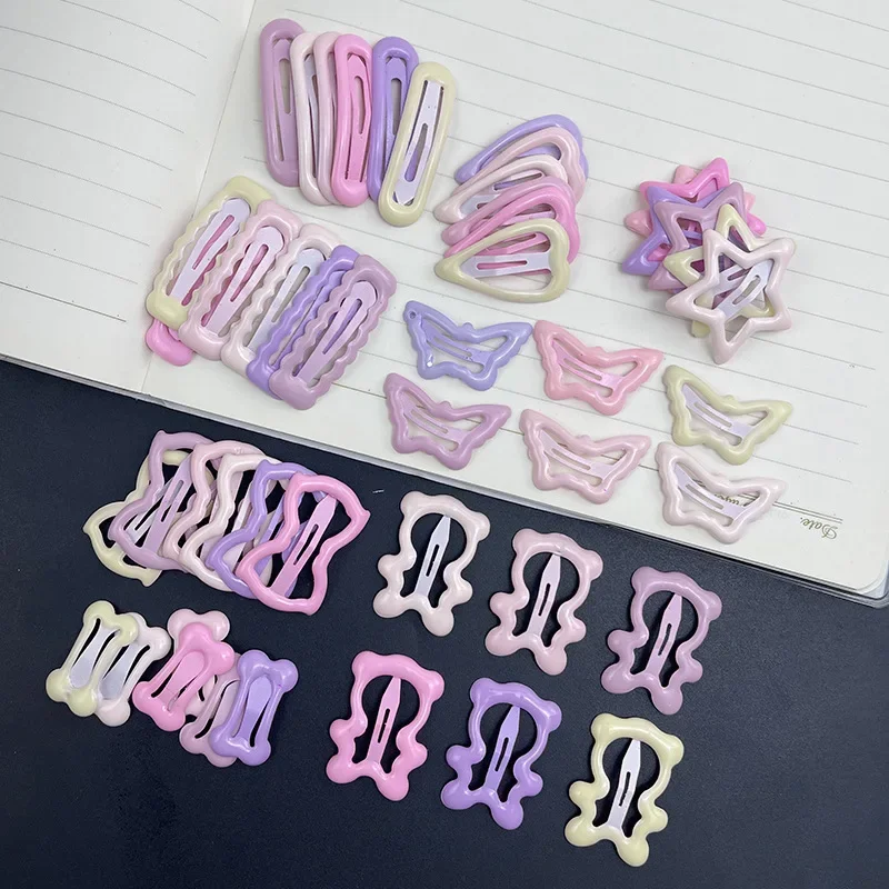 6pcs/set Cute Small Epoxy Candy Color Children's Cartoon Bear Pentagram Bb Clip Female Hairpin Batch Side Gift Hair Accessories