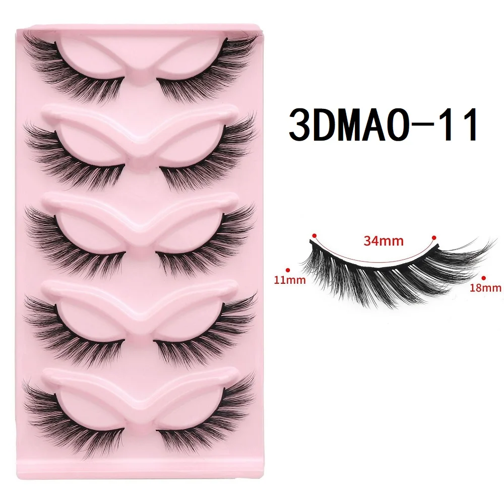 New 3D Cat Eye Lashes 5 Pairs Faux Mink Eyelashes Fluffy Soft Wispy Natural long Manga Reusable Eyelashs Make Fake Lashes Makeup