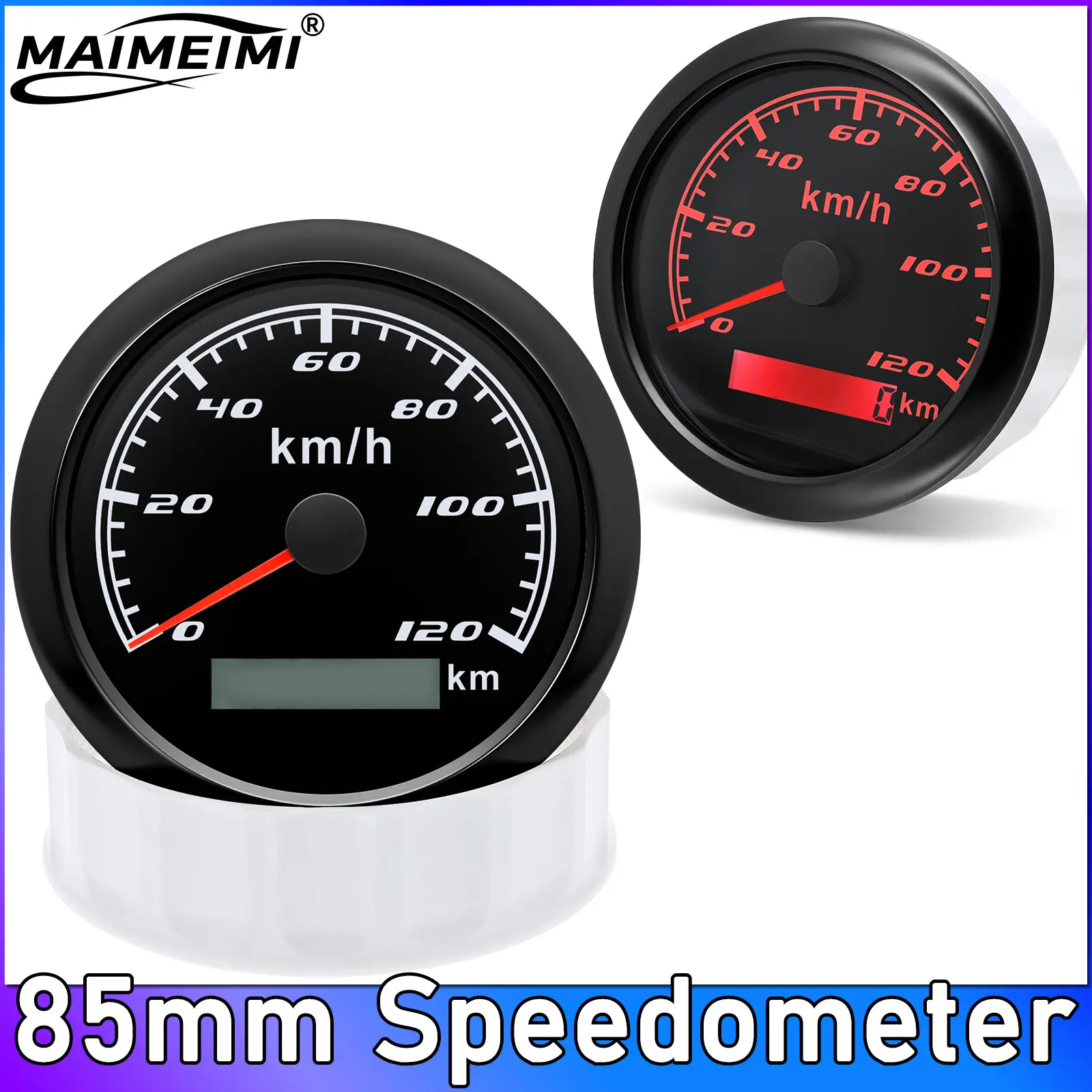 85mm Speedometer 120 Km/h CANBUS Odometer with Red Backlight Speed Meter km Indicator for Motorboat Trucks Car Boat