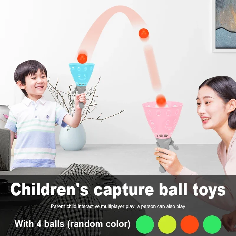 Juego de juguetes para interiores y exteriores, actividades para niños, captura emergente con 2 cestas lanzadoras y 4 pelotas, regalo para niños y niñas