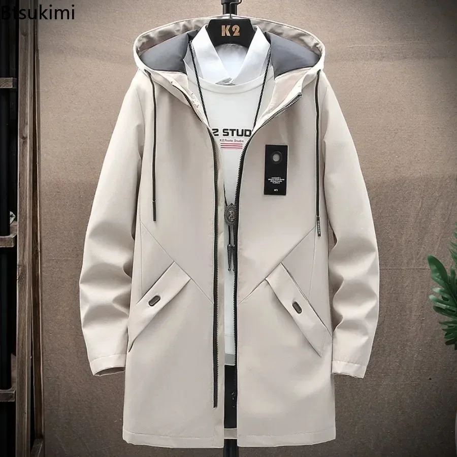 2026 Spring Autumn Men's Classic Fashion Trench Jackets Casual Long Windbreaker High Quality Hooded Coats Handsome Men Clothing
