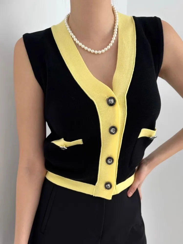 

Slim Fit ort Svel Knitted Open Cardigan Women's Sexy Single Button Color Blo V Ne Top Commute Sle Summer 2025