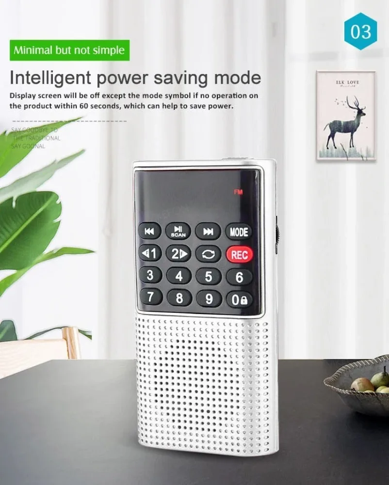 VIKEFON Tragbares Mini-FM-Radio, kabelloser Lautsprecher, MP3-Musik-Player mit Aufnahmefunktion, unterstützt Freisprechfunktion, TF-Karte, USB-Kopfhörerwiedergabe – Detail 15