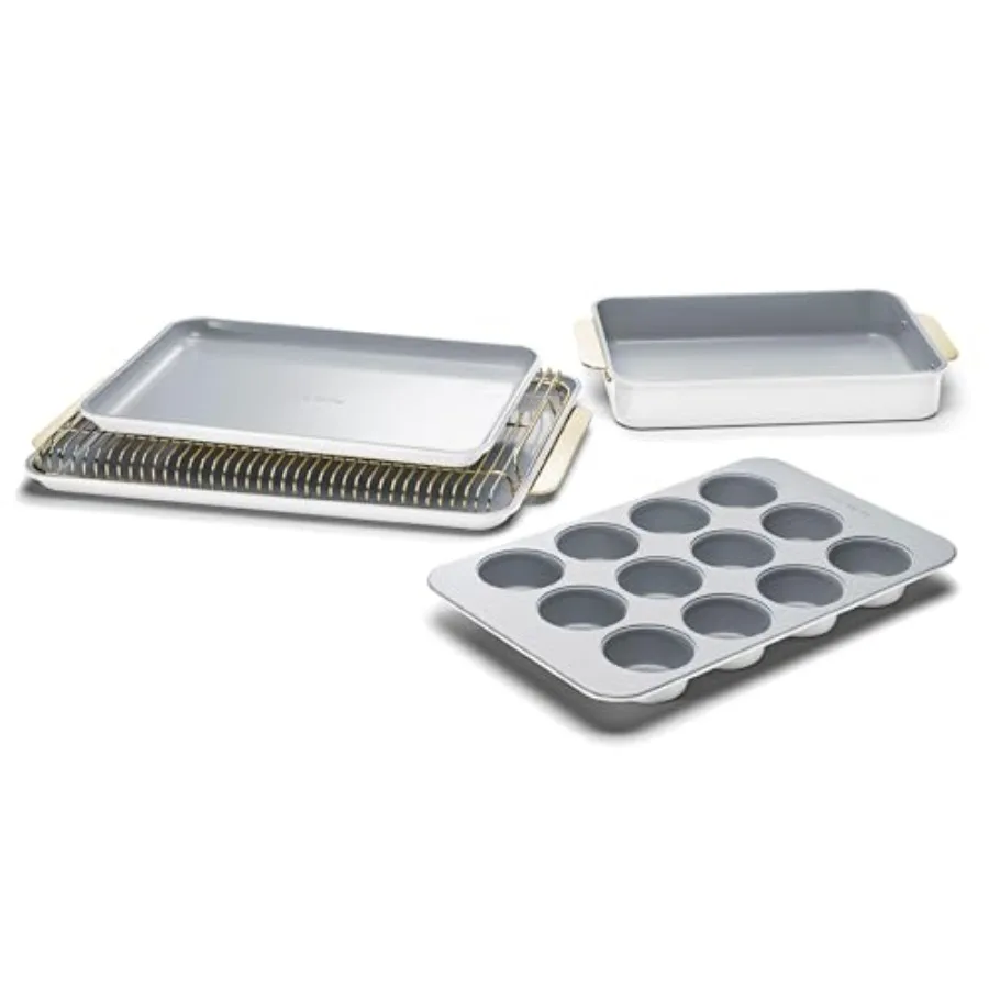 

Nonstick Ceramic Bakeware Set 5 Pieces - Baking Sheets Assorted Baking Pans and Storage - Aluminized Steel Body - Non Toxic PTF