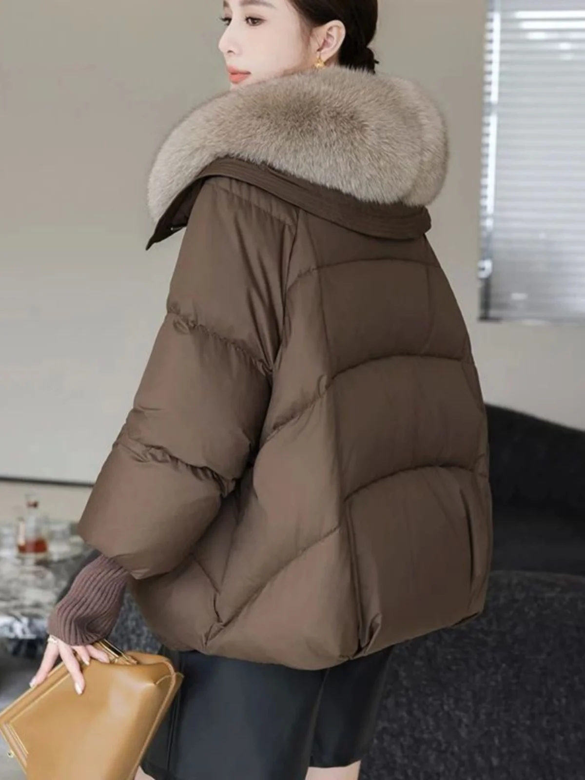 Street Sle Oversized ort Cotton Jaet with down Fill Big Fur Collar Hooded Thiened Spring Faion Ladies' Coat