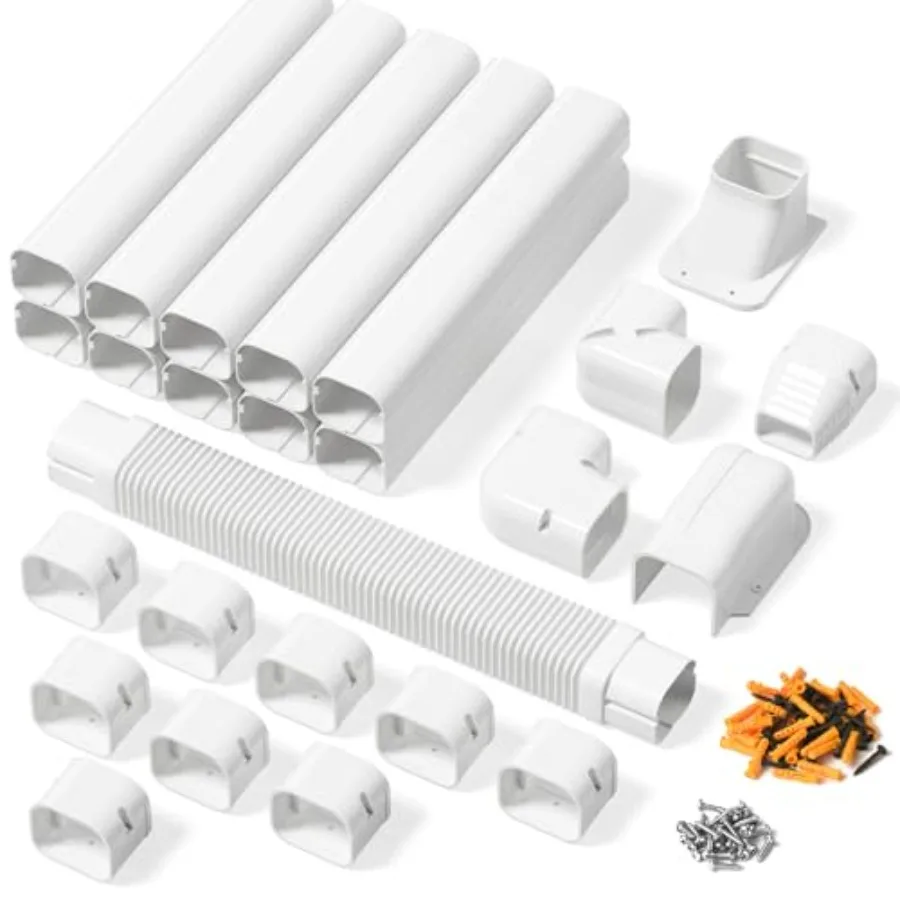

3" W x 16Feet L Line Set Cover Kit for Ductless Mini Split Air Conditioners PVC Decorative Cover for Central AC and Heat Pump S